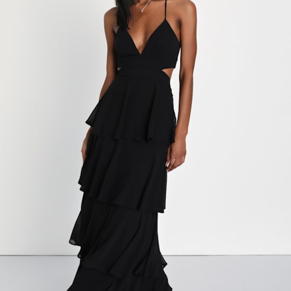 Lulus Tier And Now Black Tie-back Tiered Maxi Dress - Size M